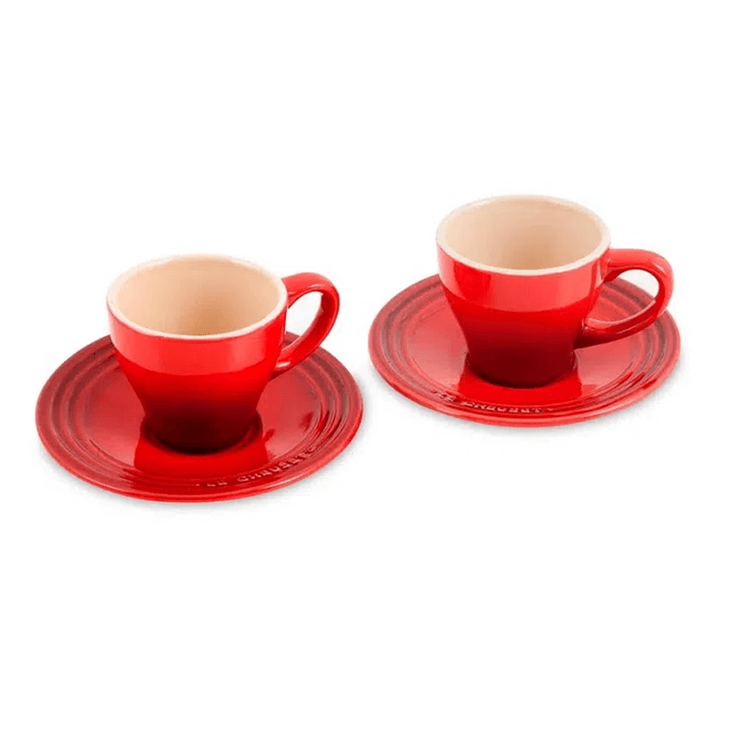 Jogo 2 Xícaras Com Pires Cerâmica Vermelho Le Creuset coqueluchecasa