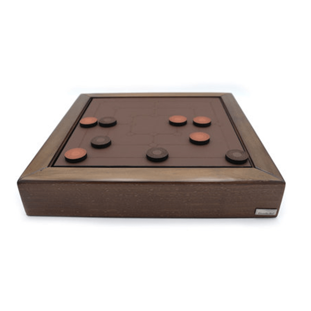 Jogo de damas feito em caixa de madeira, com gaveta emb